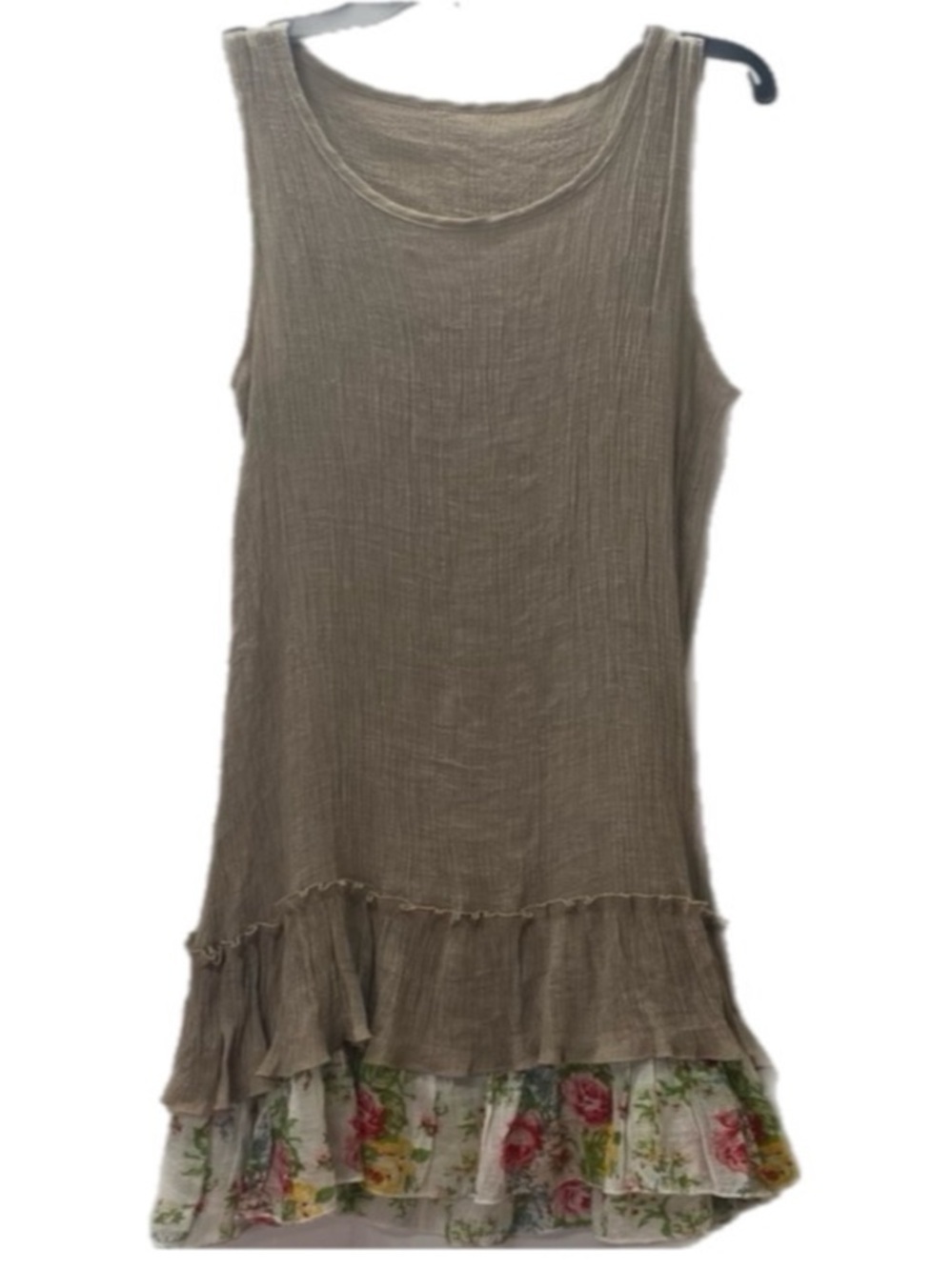 Layered Rib Knit Midi Dress Sleeveless Ruffle Hem Taupe